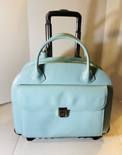 McKlein USA Glen Ellyn Turquoise Leather Patented 2 in 1 Detachable Wheeled Case picture