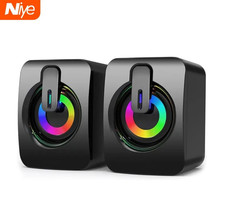 1pc USB Wired Computer Speakers with HiFi Stereo, LED Lights & Microphone - NEW picture