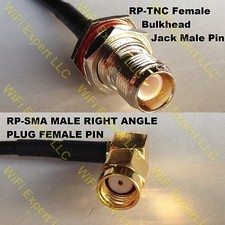 USA-CA RG188  RP-TNC FEMALE BULKHEAD to RP-SMA MALE ANGLE Coaxial RF Pigtail Cab picture