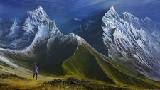 Landscape nature mountains clouds painting hills snowy Custom Gaming Mat Desk picture
