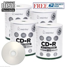 400 Pcs SmartBuy CD-R 52X 700MB 80M Silver Inkjet Hub Printable Recordable Disc picture