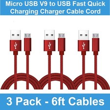 3 Pack 6ft Micro USB V9 to USB Fast Quick Charging Charger Cable Cord Red picture