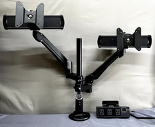 Sliding Dual Monitor Arms ESI EDGE Desk Mount 3 Outlet 2 USB Power Extender picture