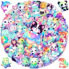 100 Pcs Cute Rainbow Animal Stickers Pack for Kids 2-3in, Galaxy  picture