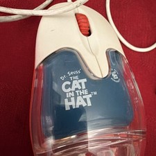 Vintage 1990s  Wired Aqua PC Mouse with Yhe Iconic Red And White top The Cat In  picture