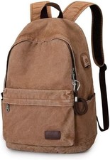 Canvas Backpack Lightweight Travel Daypack Student Rucksack Khaki picture