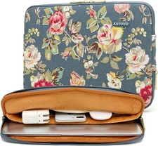 Blue Water Hyacinth Design 14.1 Inch Laptop Sleeve - Water-Resistant Canvas Case picture