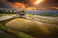 Landscape rice fields terraces hut water clouds hills Custom Gaming Mat Desk picture