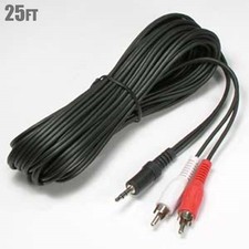 25FT 3.5mm Aux Stereo Male to 2-RCA Male M/2xRCA-M Audio Cable Cord MP3 picture