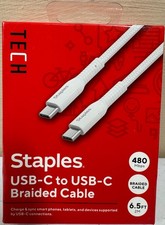 🍀 Staples Usb-c to Usb-c Braided Cable 6.5FT (2M) White 480Mbps Charge & Sync picture