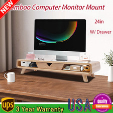 Wooden Bamboo Monitor Stand Desktop Laptop Desk 24*7.9*4.5Inch With Drawer picture