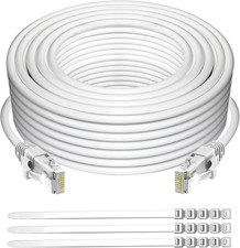 Cat 6 Ethernet Cable 40 Ft-White, Outdoor & Indoor Snagless Long round RJ45 Netw picture