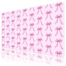 Modern Retro Cute Pastel Pink Bow Desk Pad for Keyboard Desk Mat 31.5x15.7 inch picture