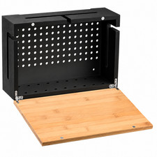 Black Bamboo Cable Management Box Cord Organizer 12.6x7.9x4.3in Wall Mount Kit picture