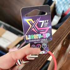 XL Light-Up USB-A to USB-C 7ft Red Sync & Charge Tangle Free Aluminum picture