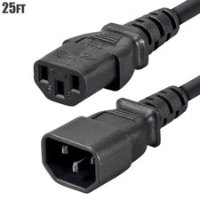 25FT 16/3 Power Extension Cord Cable IEC60320 C14 to C13 16AWG 3-Prong 13A Black picture