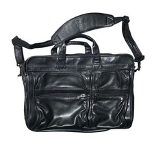 Tumi Genuine Leather Laptop Messenger Bag Black Standard Size 12x16 1F picture
