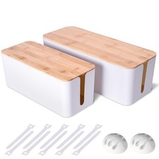 2-Pack Wooden Cable Management Box - Cord Organizer & Hideaway Storage Solution picture