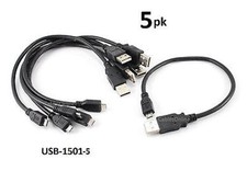 5-PACK 1ft USB 2.0 A-Type Male to Micro-B Male Cable, CablesOnline USB-1501-5 picture