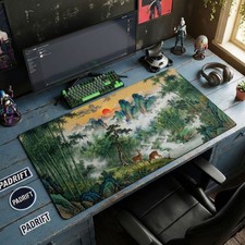 Deer Bamboo Forest Art XL Gaming Mouse Pad, Oriental Art Desk Mat picture