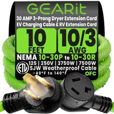 3 Prong Dryer Cord 10 Ft Extension NEMA 10-30P 10-30R 30 Amp 220V 240V 10/3 picture