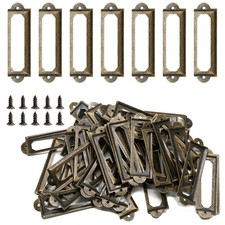 50 Pcs Antique Label Holder Metal Name Card Frame for Office Library File Drawer picture