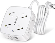 6FT Power Strip Surge Protector, 8 Outlets 4 USB, Flat Plug, Wall Mount, White picture