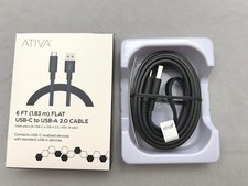 ATIVA 6 FT Flat USB-C to USB-A 2.0 Cable  FAST SHIP picture