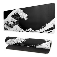 Japanese Sea Wave Large Mouse Pad, Abstract Black Gaming Mousepad, Extended picture