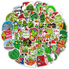 GRINCH Christmas Stickers, 50 Pcs Waterproof Green Monster Xmas Stickers picture