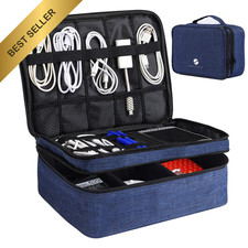 Waterproof Travel Electronics Organizer Double Layer Cable Storage Royal Blue picture