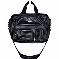 Samsonite Genuine Leather Laptop Briefcase Black Business Messenger Bag Shoulder picture