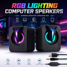 RGB LED Computer Speakers, USB Powered 3.5mm Wired Mini Desktop Stereo Speaker picture