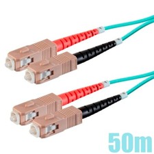 50M SC to SC UL Duplex 50/125 Multi-Mode OM4 Fiber Optic Optical Cable OFNR Aqua picture
