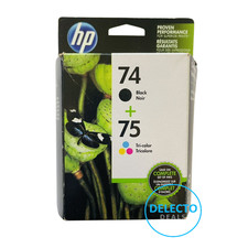 GENUINE HP 74 Black & 75 Tri-Color Ink Cartridges CB335WN, CB337WN SEALED Box picture