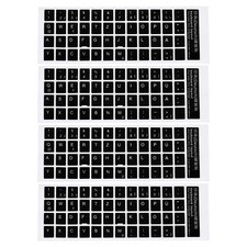 German Keyboard Stickers Cover Smooth, Black Background White Lettering 4pcs picture