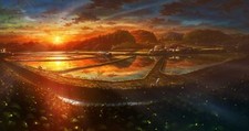 Landscape farm japan japanese sunlight terraced field Custom Gaming Mat Desk picture