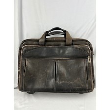 Solo Leather Briefcase Laptop Bag Mens Brown CheckFast TSA Friendly Good picture