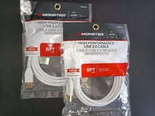 2x Monster 6FT 1.82M High Performance USB 3.0 Datacom Cable (White) MALE TO MALE picture