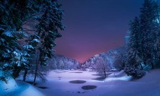 Landscape night snow ice winter trees nature pond forest Custom Gaming Mat Desk picture