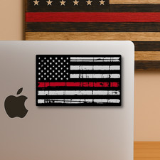 Thin Red Line Distressed American Flag Laptop Sticker Decal for Firefighters picture