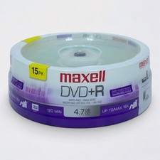 Maxell DVD+R Blank Media 15 Pack 4.7GB 120Min 16X Speed Spindle New Sealed picture