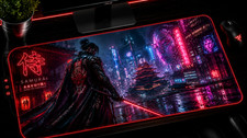 Samurai Cyberpunk RGB XXL Mouse Pad: Enter the Neon Dojo ⚔️🌆 picture