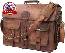 Bolso Bandolera De Cuero Vintage Hecho A Mano Para Viaje, Oficina, Portátil NEW picture
