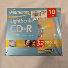 Memorex LightScribe CD-R 10 Pack 52x 700MB 80 Min New Sealed Slim Jewel Cases picture