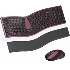 MEETION Slim Ergonomic Keyboard and Mouse Combo with Separate Wrist Rest,Burg... picture