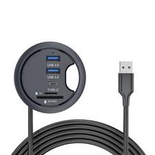 NFHK USB 3.0 Hub SD TF USB-C 2 Port 60mm Desk Grommet Splitter Dock Black  picture