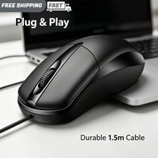 USB Wired Optical Mouse Ergonomic Comfortable for PC Laptop Desktop Black USA picture