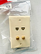 DUAL COAX CATV COAXIAL WALL PLATE DATA JACK 4 PORT SINGLE GANG ALMOND IVORY picture