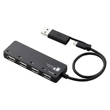 ELECOM 4-Port USB 2.0 Hub Micro USB with Adapter U2HS-MB02-4BBK Black picture